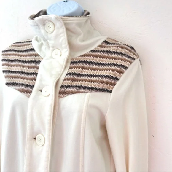 PRANA Women's Rowen Jacket Cream Waffle Knit Yoke Mid Length Fleece Coat Size S - Picture 5 of 12